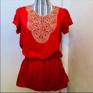 NWT Ya Los Angeles boho  coral peplum waist top S